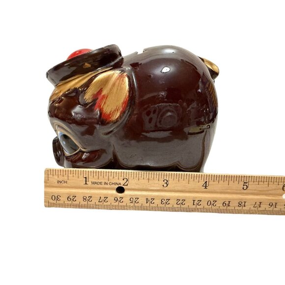 Vintage Ceramic Glossy Brown Piggy Bank Hat Coin Slot Stopper Decorative Japan - Picture 7 of 8